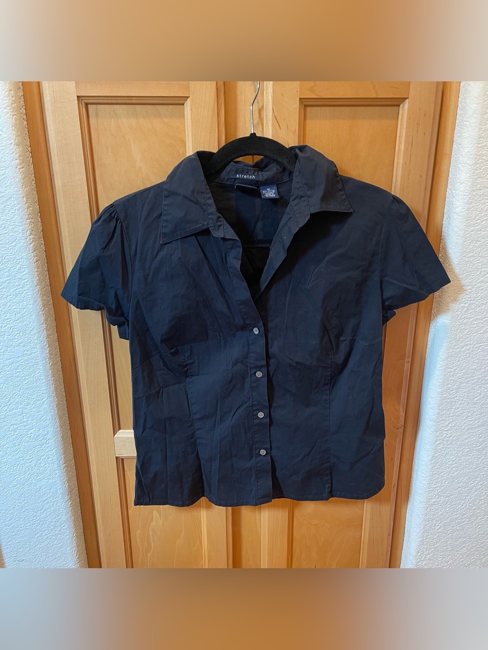 Classic GAP Black Button-Up Short Sleeve Collared Stretch Top Size Medium